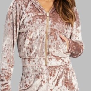 Fabletics Pink Velvet Hooded Jacket – Size XS